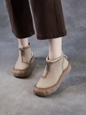 Women Winter Genuine Leather Back Zipper Flat Boots Adidas Running Supernova Shoes