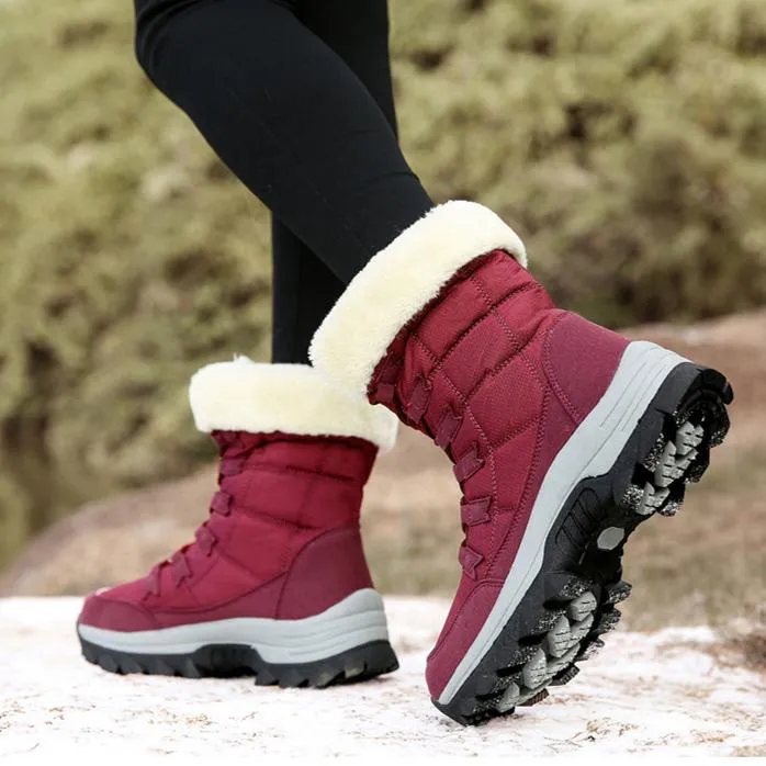 Snow Boots Calvin Klein Women winter warm plush lining front lace mid calf snow boots | outdoors anti-skid hiking snow boots