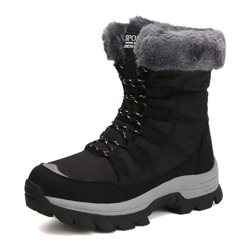 Women winter warm plush lining front lace mid calf snow boots | outdoors anti-skid hiking snow boots Easy Spirit Snow Boots Wide Width