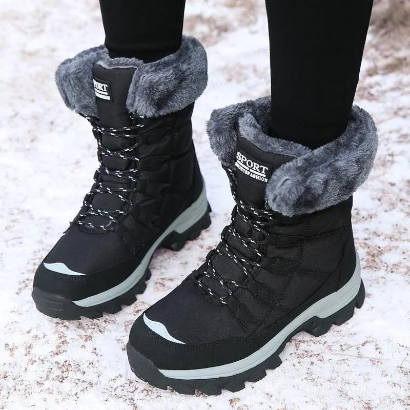 Good Quality Snow Boots Women winter warm plush lining front lace mid calf snow boots | outdoors anti-skid hiking snow boots