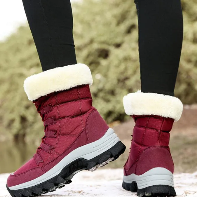 Bean Boots Good For Snow Women winter warm plush lining front lace mid calf snow boots | outdoors anti-skid hiking snow boots