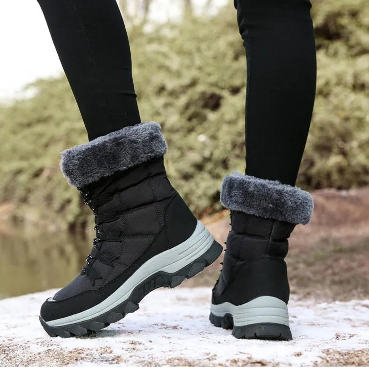 Women winter warm plush lining front lace mid calf snow boots | outdoors anti-skid hiking snow boots Snow Boots Utah