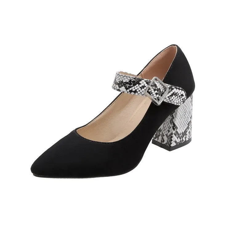 Women's Buckle High Heeled Chunky Heels Pumps High Heels Shiny