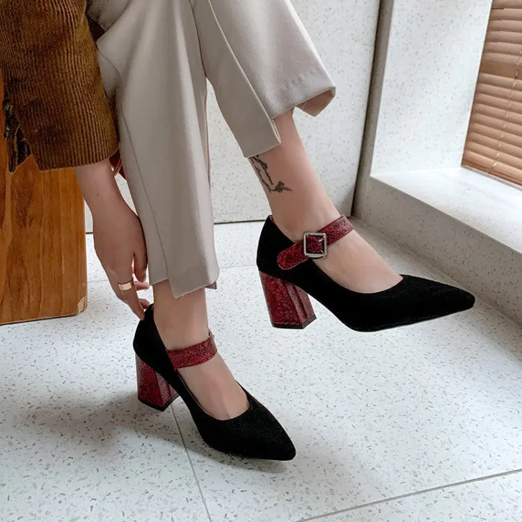 Women's Buckle High Heeled Chunky Heels Pumps High Heel Construction Boots