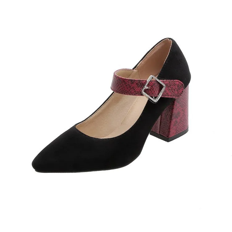 High Heel Heels Women's Buckle High Heeled Chunky Heels Pumps