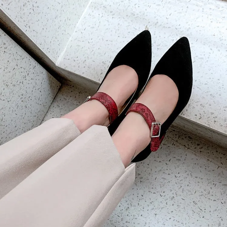 3 Strap High Heels Women's Buckle High Heeled Chunky Heels Pumps