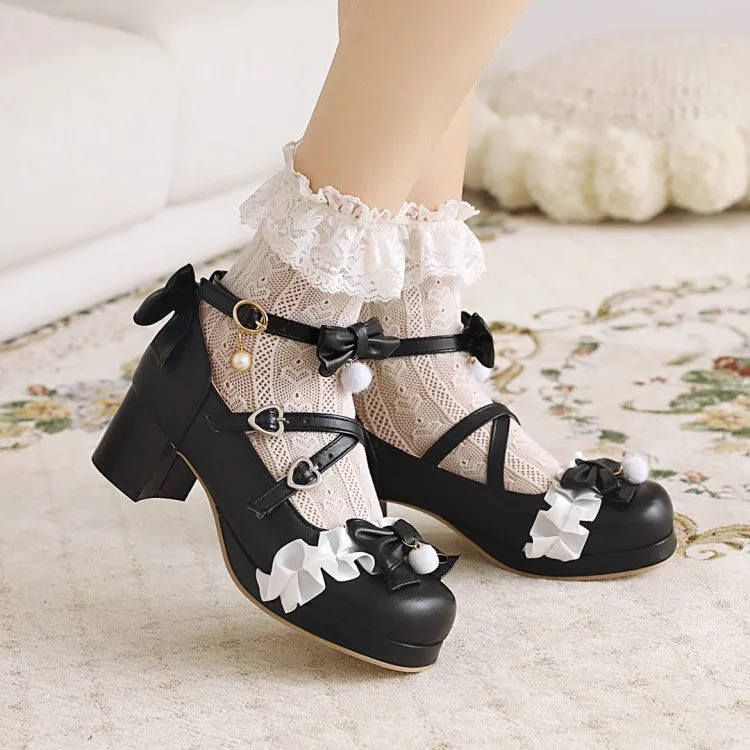 Women's Chunky Heel Pumps Mary Janes Shoes with Bowtie Running Shoes With Higher Heel Drop