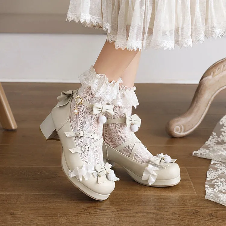 Women's Chunky Heel Pumps Mary Janes Shoes with Bowtie Gym Shoe High Heels