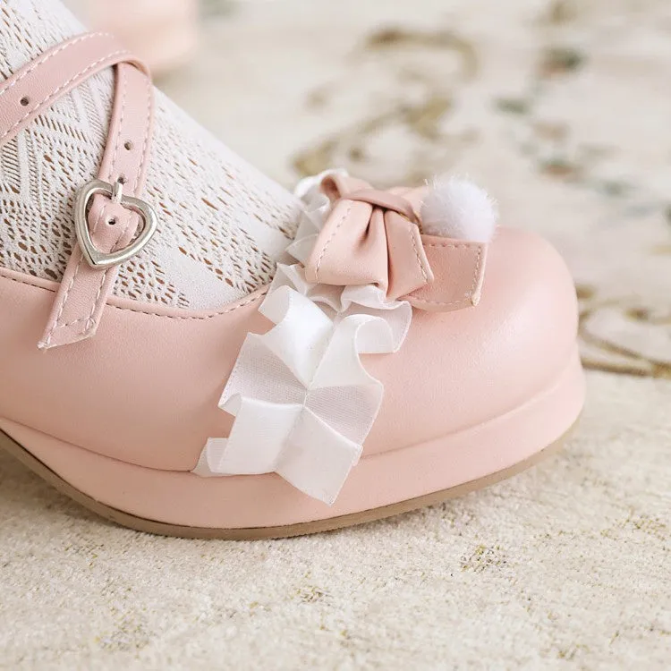 Women's Chunky Heel Pumps Mary Janes Shoes with Bowtie High Heel Pointe Shoes