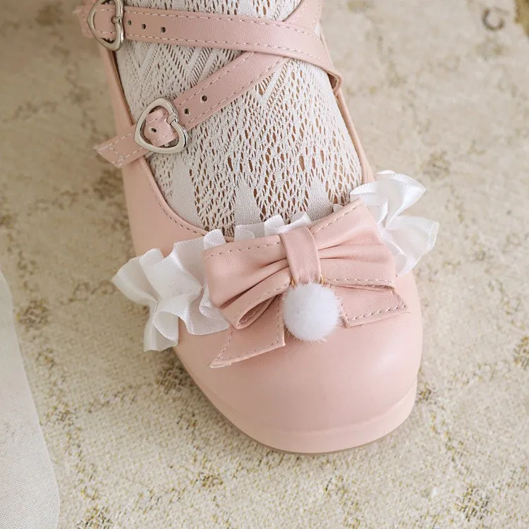 Women's Chunky Heel Pumps Mary Janes Shoes with Bowtie High Heels For Pole Dancing