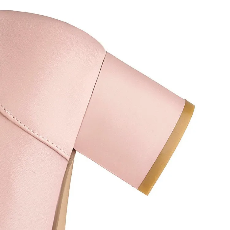 Women's Chunky Heel Pumps T Straps Shoes with Bowtie Replace Heel On High Heels