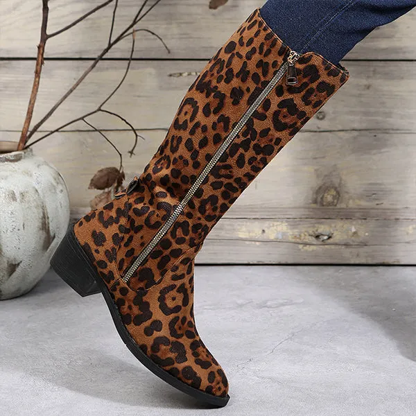 Women's Fashion Leopard Zipper Knee Boots 74247014S Adidas Olympic Lifting Shoes