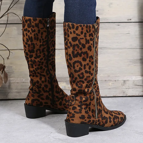 Women's Fashion Leopard Zipper Knee Boots 74247014S Adidas Codechaos Spikeless Golf Shoes