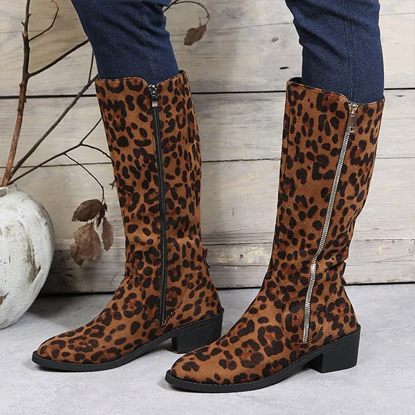 Women's Fashion Leopard Zipper Knee Boots 74247014S Adidas Chicago Shoes