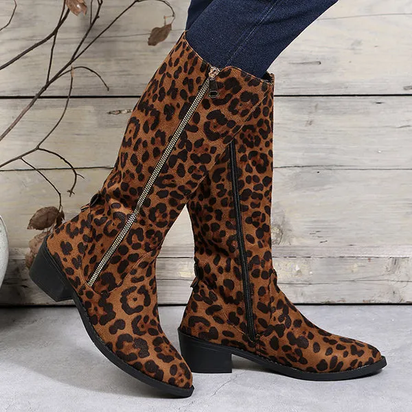 Women's Fashion Leopard Zipper Knee Boots 74247014S Adidas Soccer Shoes Copa
