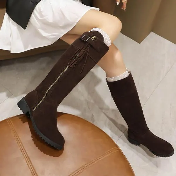 Women's Fashion Suede Tassel Buckle Knee-High Boots 96780666S Karate Shoes Adidas