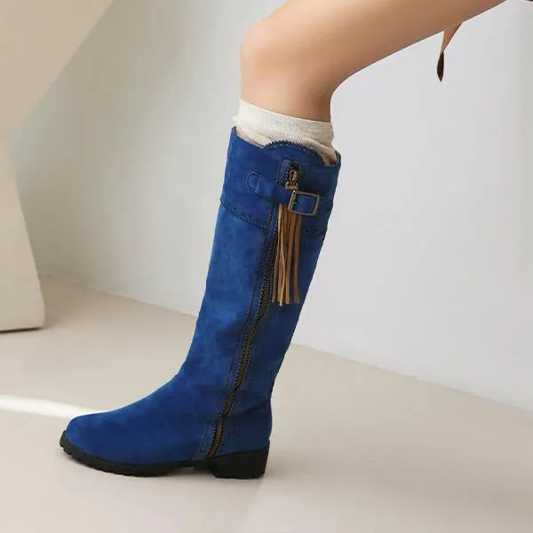 Women's Fashion Suede Tassel Buckle Knee-High Boots 96780666S Best Training Shoes Adidas