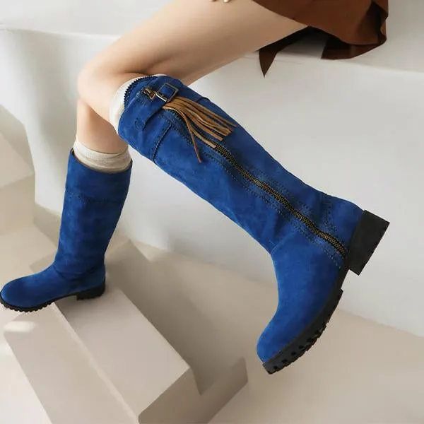 Women's Fashion Suede Tassel Buckle Knee-High Boots 96780666S Adidas Shoes With Dresses