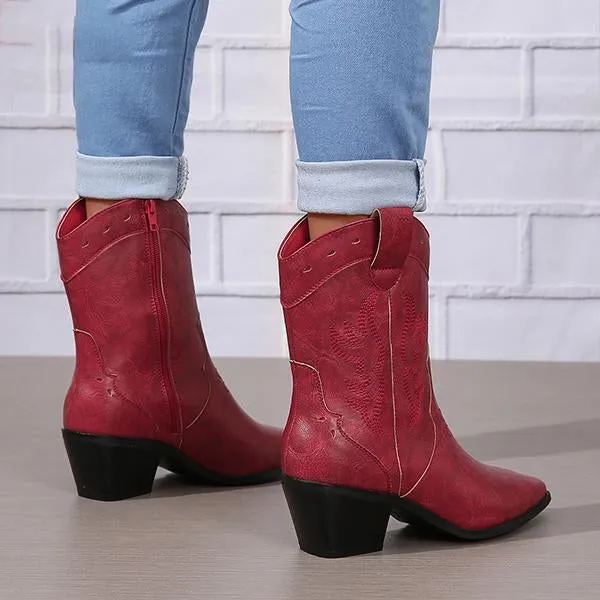 Women's Fashionable Embroidered Carved Block Heel Low Boots 70725632S Adidas Triple Jump And Pole Vault Track And Field Shoes