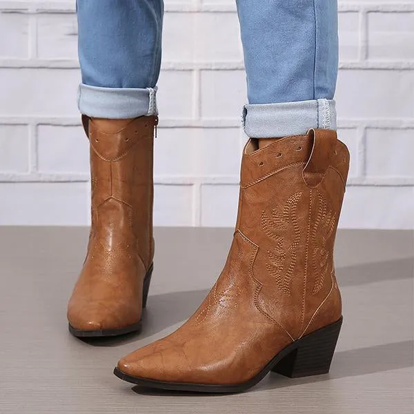 Women's Fashionable Embroidered Carved Block Heel Low Boots 70725632S Rivalry Lux Low Shoes Adidas