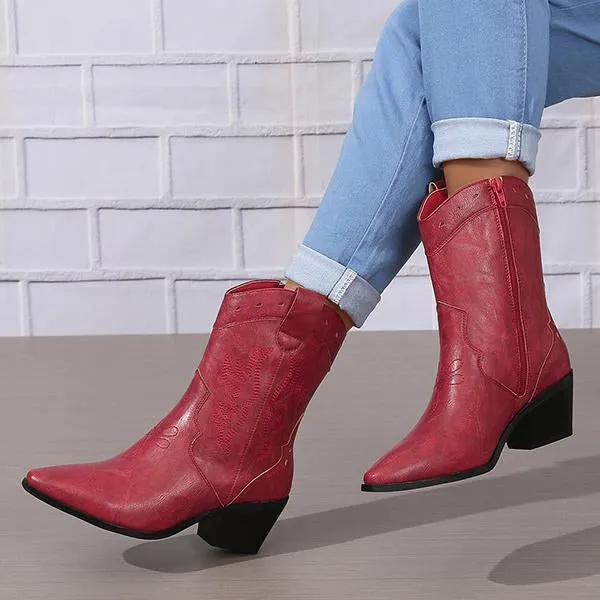 Adidas Stylish Shoes Women's Fashionable Embroidered Carved Block Heel Low Boots 70725632S