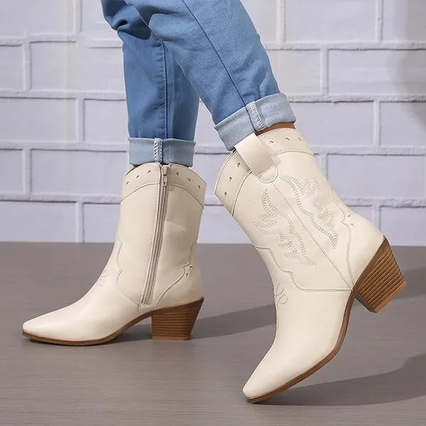 Adidas Springblade Shoes Women's Fashionable Embroidered Carved Block Heel Low Boots 70725632S