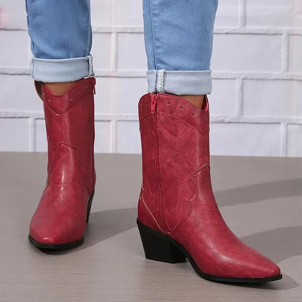 Women's Fashionable Embroidered Carved Block Heel Low Boots 70725632S Adidas Superstar Skate Shoes