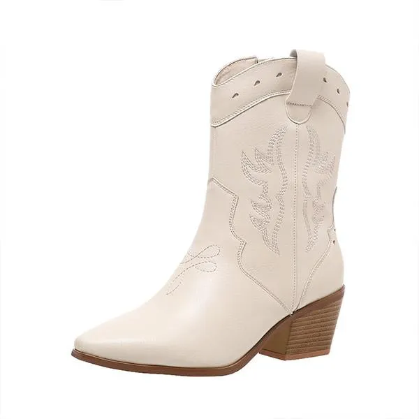 Women's Fashionable Embroidered Carved Block Heel Low Boots 70725632S Adidas Trending Shoes