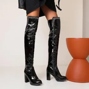 Adidas Originals Gazelle Bold Two White White Shoe Women's Fashionable Rhinestone Block Heel Over-the-Knee Boots 07474705S