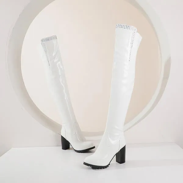 Women's Fashionable Rhinestone Block Heel Over-the-Knee Boots 07474705S Adidas Sl 72 Rs Shoes