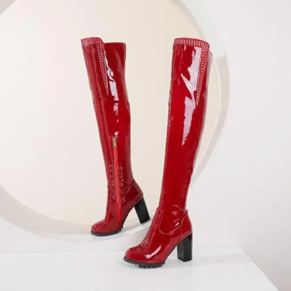 Adidas Samba Running Shoe Women's Fashionable Rhinestone Block Heel Over-the-Knee Boots 07474705S