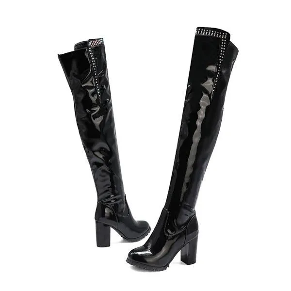 Women's Fashionable Rhinestone Block Heel Over-the-Knee Boots 07474705S Adidas Crossfit Training Shoes