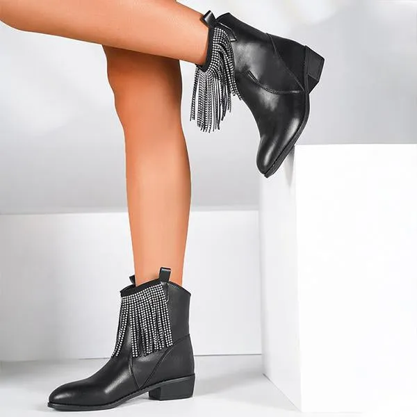 Adidas S2g Spikeless Leather 24 Golf Shoe Women's Fashionable Rhinestone Thick Heel Tassel Short Boots 84347122S