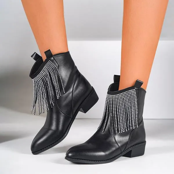 Adidas Adizero Scorch Football Shoe Women's Fashionable Rhinestone Thick Heel Tassel Short Boots 84347122S