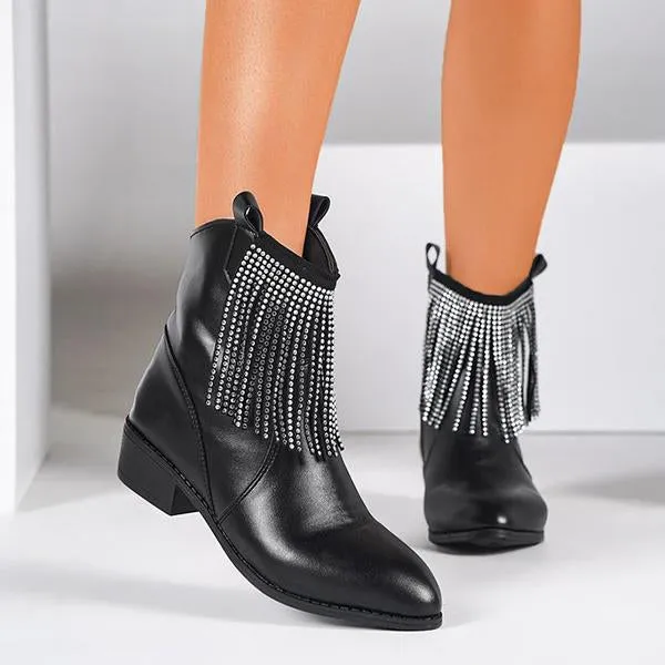 Women's Fashionable Rhinestone Thick Heel Tassel Short Boots 84347122S Adidas Adizero Varner Wrestling Shoes