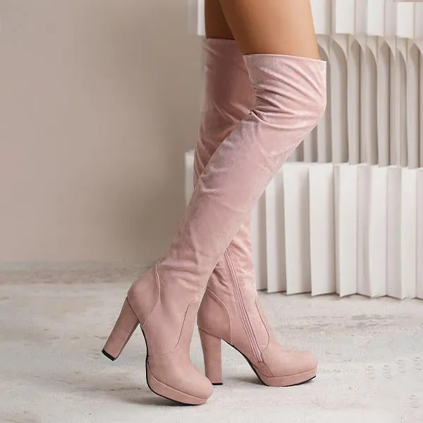 Adidas Shoes Soccer Cleats Women's Fashionable Suede Stitching Chunky Heel Over-the-Knee Boots 59295590S