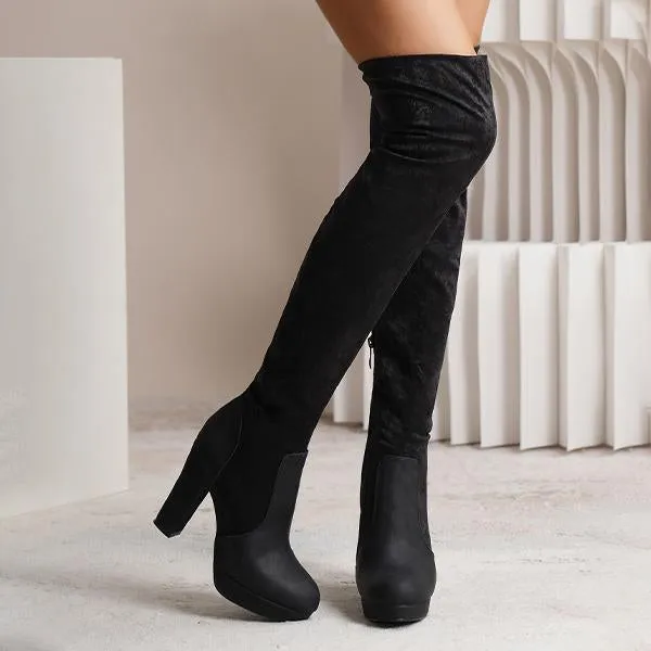 Women's Fashionable Suede Stitching Chunky Heel Over-the-Knee Boots 59295590S Adidas Samba Adv Skate Shoes