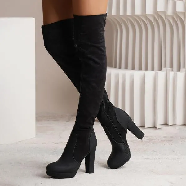 Women's Fashionable Suede Stitching Chunky Heel Over-the-Knee Boots 59295590S Adidas New Release Shoes