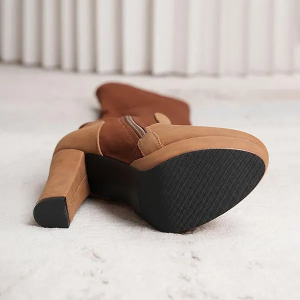 Adidas Lightweight Walking Shoes Women's Fashionable Suede Stitching Chunky Heel Over-the-Knee Boots 59295590S