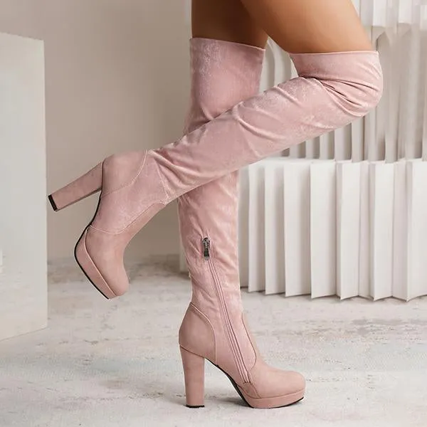 Adidas Copa Mundial Shoes Women's Fashionable Suede Stitching Chunky Heel Over-the-Knee Boots 59295590S