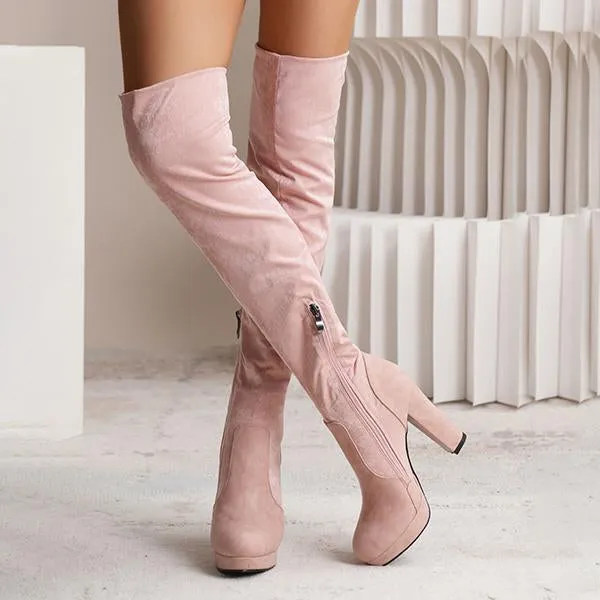 Football Shoes Adidas X Women's Fashionable Suede Stitching Chunky Heel Over-the-Knee Boots 59295590S