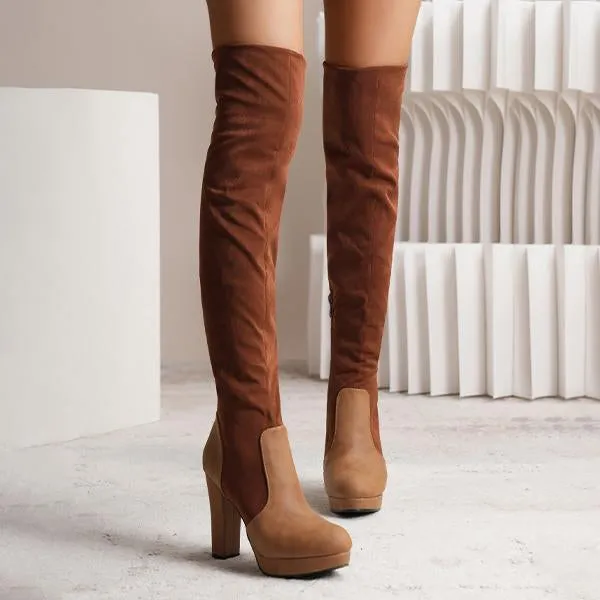 Adidas Terrex Hiking Shoes Waterproof Women's Fashionable Suede Stitching Chunky Heel Over-the-Knee Boots 59295590S