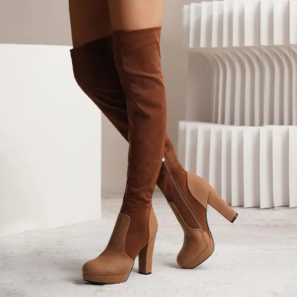 Women's Fashionable Suede Stitching Chunky Heel Over-the-Knee Boots 59295590S Adidas Shoe Warranty