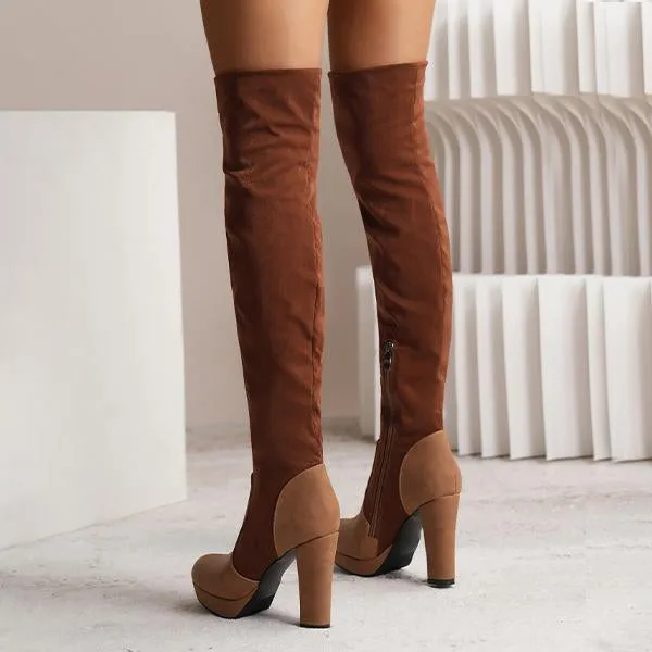 Women's Fashionable Suede Stitching Chunky Heel Over-the-Knee Boots 59295590S Adidas Stan Smith Platform Shoes