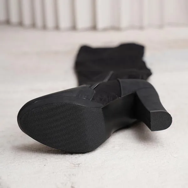 Women's Fashionable Suede Stitching Chunky Heel Over-the-Knee Boots 59295590S Best Adidas Trail Running Shoes