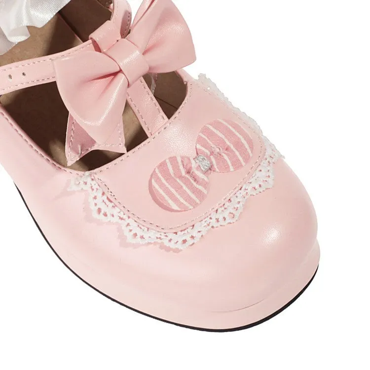 High Heels For 8 Year Olds Women's Flower Bowtie Chunky Heel Platform Pumps