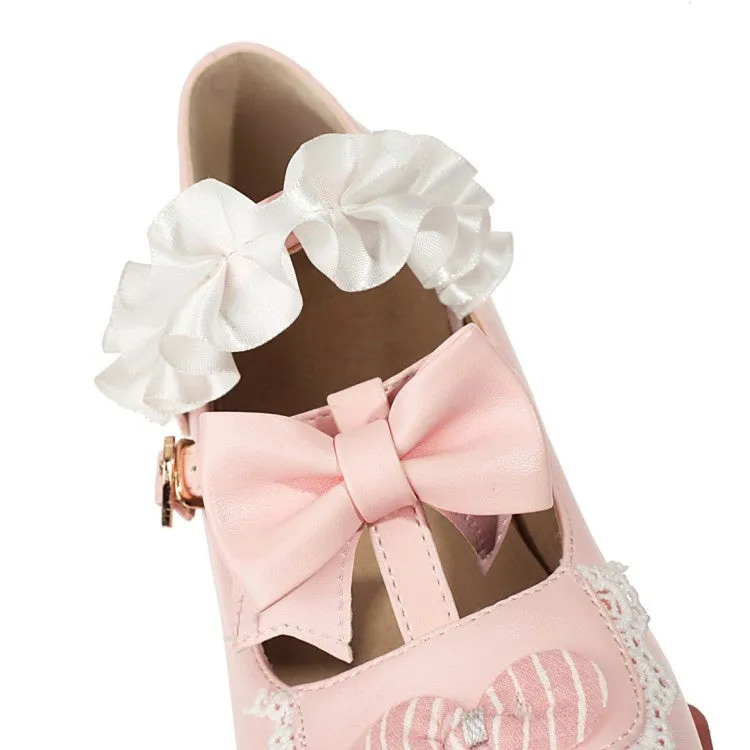 High Sneakers Women's Flower Bowtie Chunky Heel Platform Pumps