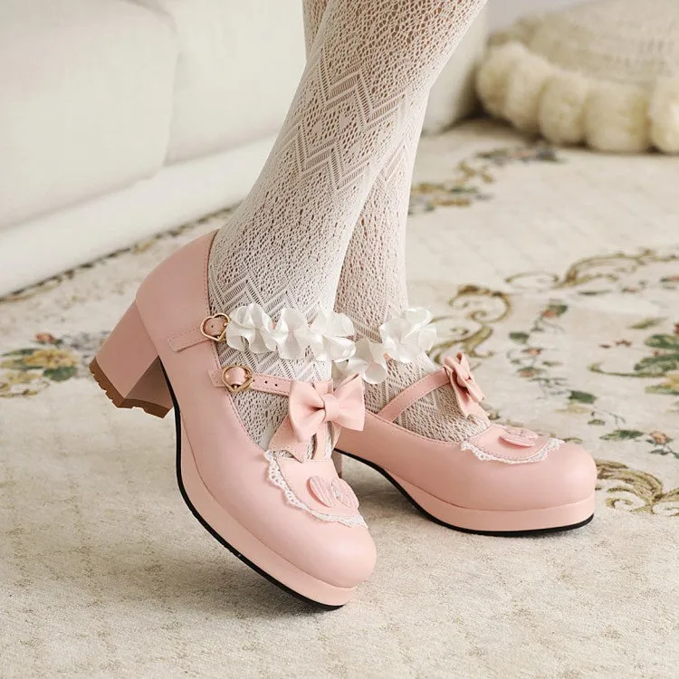 Dollhouse High Heels Women's Flower Bowtie Chunky Heel Platform Pumps