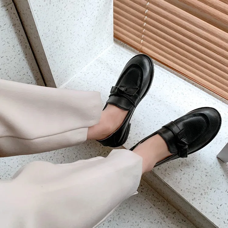 Women's Knot Low Heels Shoes Leather Knee High Heel Boots