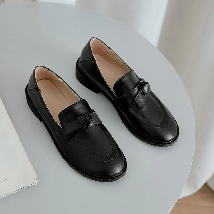 Women's Knot Low Heels Shoes Knee High Block Heel Leather Boots